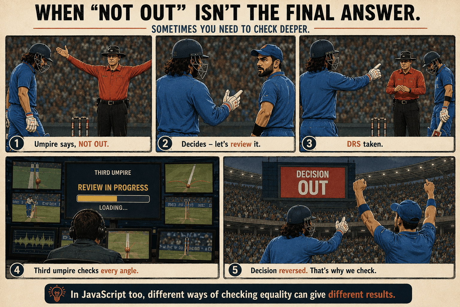 The Umpire used == (Loose). The Third Umpire used === (Strict).