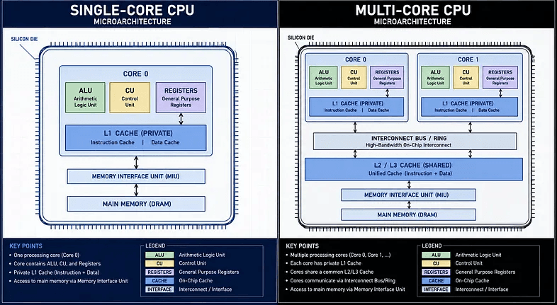 Single-core concurrency via context switching